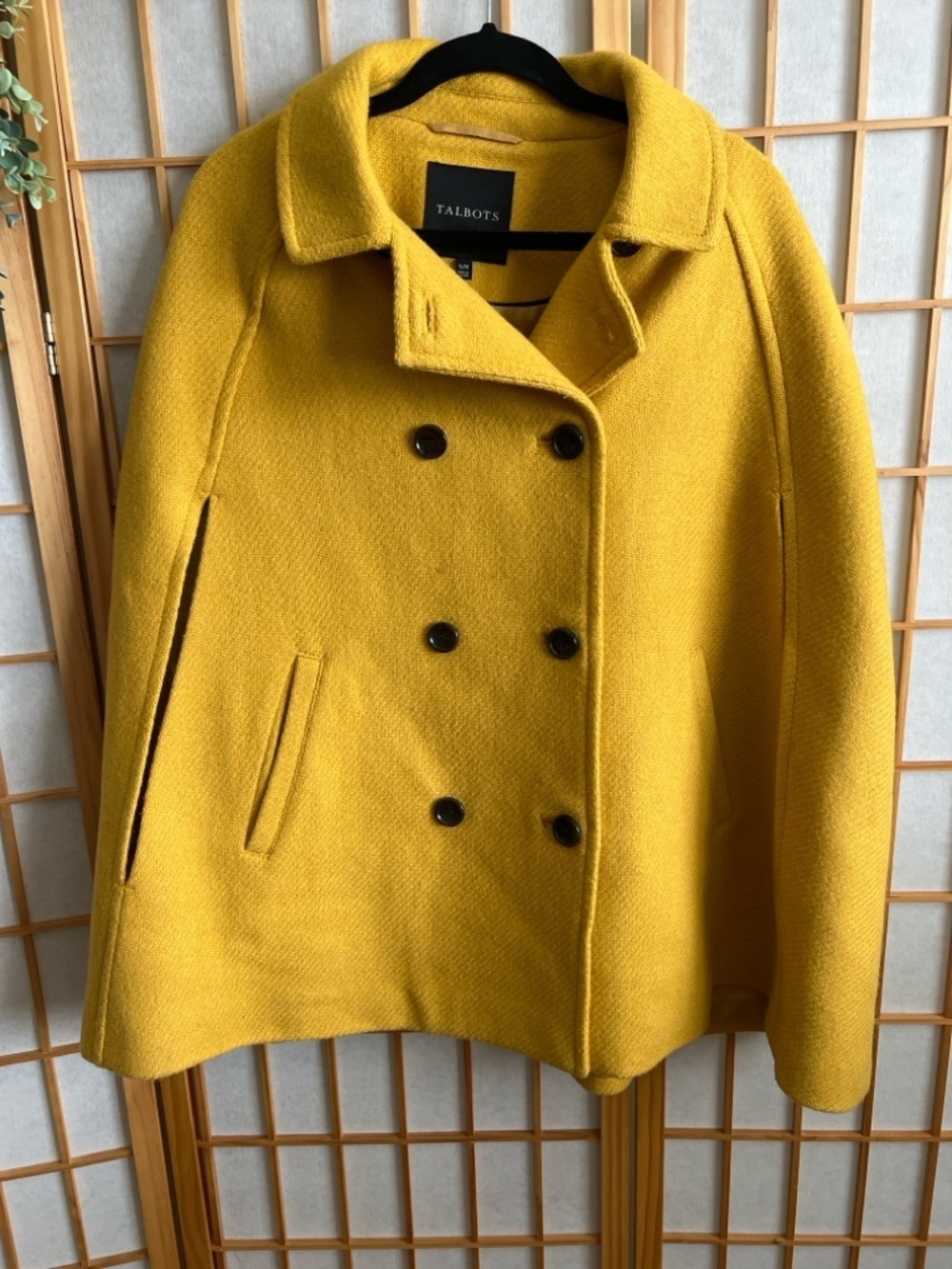Talbots S/M Mustard Cape Coat Wool Blend Double Breasted Jacket